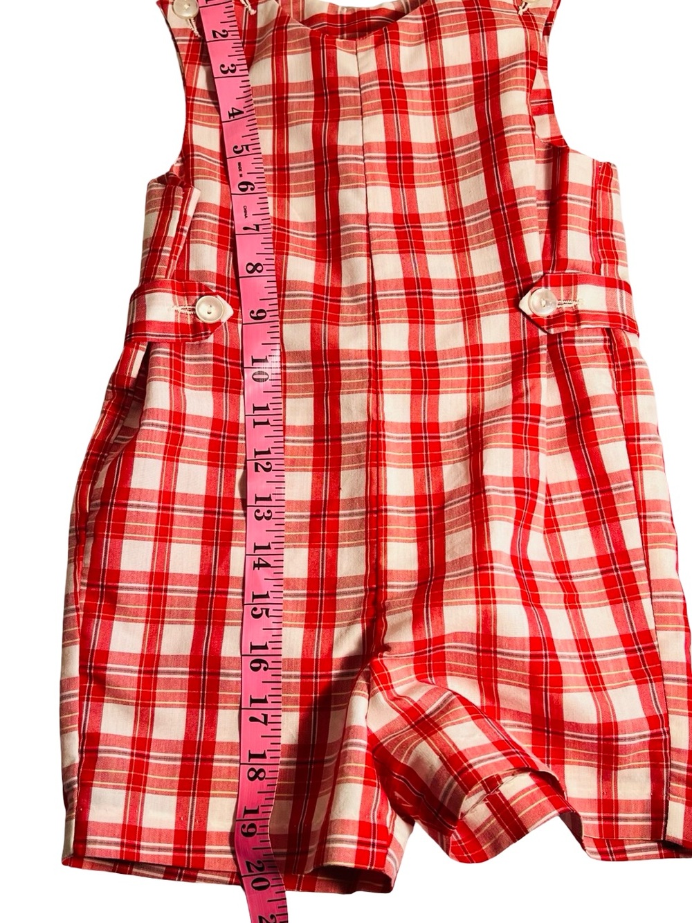 Vintage IMP Originals Red Plaid Jon Jon Romper Sunsuit, T-4 - Picture 3 of 3